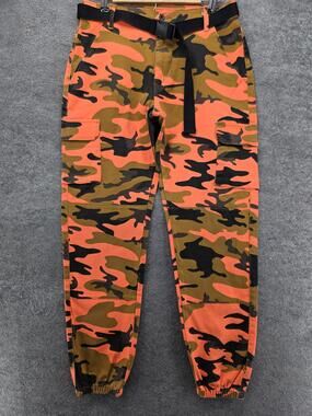 REDFOX Cargo Pants Mens 31x29 Orange Camouflage Slim Adjustable Pocket Tapered